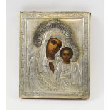 RUSSIAN ICON, with hallmarked silver oklad, depicting Mother of God with infant Christ, 26.