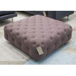 FOOTSTOOL, brown buttoned leather, 100cm Q x 100cm D x 36cm H.