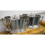 WINE COOLERS, a pair, for two bottles in pleated metal, 42cm W.