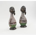 BEADED BIRDS, two similar, carved wood, from Cameroon, 24cm and 25cm H.