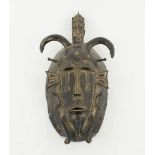 SENUFO BRONZE FACEMASK, 29cm H x 15cm max.