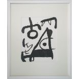 JOAN MIRO, Woodcut in black and white, ref: Cramer, circa 1970s, 31cm x 24cm, framed and glazed.
