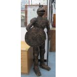 SCULPTURE OF A KNIGHT, in oxidised metal finish, 250cm H.