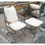 ORANGERY CHAIRS, a set of six, including two carvers, on metal frames with cushion and backrests,