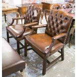 GAINSBOROUGH STYLE OPEN ARMCHAIRS, a pair,