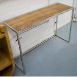 CONSOLE TABLE, with wooden top on chromed metal base, 120cm x 40cm x 80cm H.