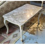 LOW OCCASIONAL TABLE, with shaped rectangular marble top, 89cm x 49cm x 47cm H.