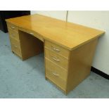 CONRAN PEDESTAL DESK, Taythes style with seven drawers in satinwood finish, 160cm x 75cm x 75cm H.