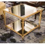 LOW TABLES, a pair, gilt metal framed with a square mirrored top and undertier,