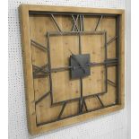 WALL CLOCK, square form in wood with Roman numerals, 100cm x 100cm.