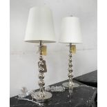 TABLE LAMPS, a pair, Ralph Lauren style in chromed metal with shades, 74cm H.