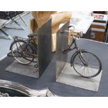 BICYCLE BOOKENDS, vintage style metal art work polished finish, 27cm H x 42cm L x 19cm.