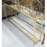 MIRRORED CONSOLE TABLE, in a gilded metal frame, 152cm x 26cm x 79cm H.