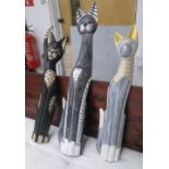 WOODEN CATS, a set of three, retro style solid wood painted finish.