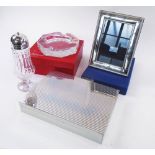 SILVER PHOTOGRAPH FRAME, plus a silver coloured metal cigarette box,