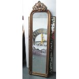 MIRROR, Louis XV style bevelled plate in a gilded frame, 216cm x 63cm.