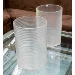 STORM LIGHTS, a pair, cylindrical in glass, 28cm diam. x 40cm H.