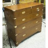 CAMPAIGN STYLE CHEST, mahogany with brass bindings and carrying handles, in two sections,
