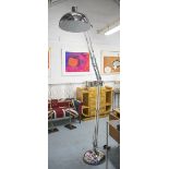 FLOOR STANDING ANGLE POISE LAMP, of large proportions in chromed metal finish, 180cm H.