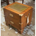 CAMPAIGN STYLE BEDSIDE/LAMP CHEST, mahogany with inset leather top, fitted two drawers,