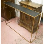 CONSOLE TABLE, gilt metal framed with a rectangular slate coloured top, 119cm W x 80cm H x 25cm D.