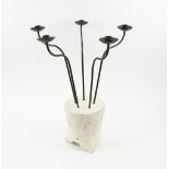 CANDELABRA, 'No 5' by Garouste and Bonetti 1989, wrought iron with white terracotta base, 56cm H.
