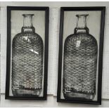 BOTTLE PHOTOGRAPHS, a pair, black and white vintage botte black framed photograph, 133cm x 59cm.