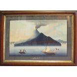 A PAIR OF GOUACHES depicting Stromboli, 41cm x 64cm each, framed and glazed.