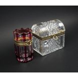 FRENCH CUT GLASS CASKET, 20th century with dome top,