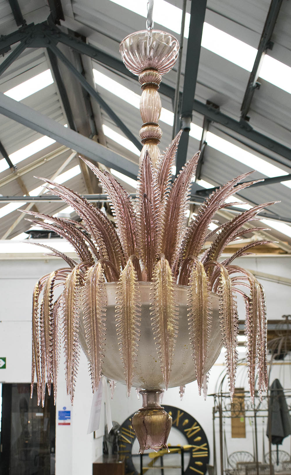 CHANDELIER BY MURANO, Andromeda style with gold flecked ferns, 120cm H.