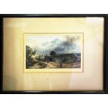 CORNELIUS VARLEY 'Landscape with shepherds', watercolour, 11cm x 17cm, framed and glazed.