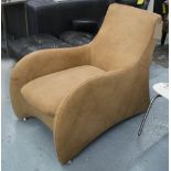 MONTIS ARMCHAIRS, Montis style buckskin hide stitched leather with cushion.