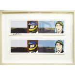JULIAN OPIE 'Jacques Villeneuve', two screenprints, 12cm x 44cm each, signed, framed and glazed.