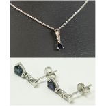 WHITE GOLD AND SAPPHIRE PENDANT NECKLACE, plus matching earrings.