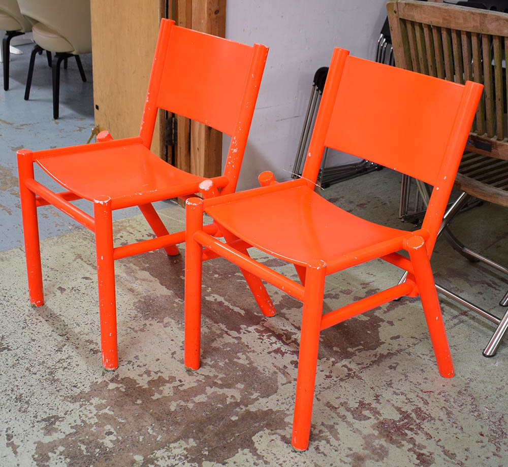 PEG CHAIRS BY TOM DIXON, a pair, in laquered Fluoro finish, 53cm x 55cm x 78cm approx.