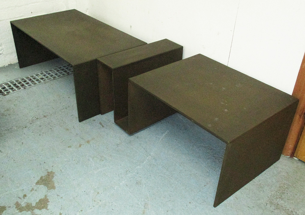 RABIH HAGE LOW TABLES, two, cast metal, each 45cm D x 35cm H x 80cm W.