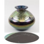 STUART ABELMAN American Studio glass vase, irridescent design, signed and dated 1987 to base,