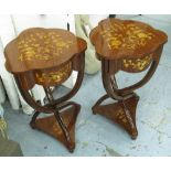 SIDE TABLES, a pair, Italian style, with floral inlay, twisted leg supports, 45cm x 44cm x 72cm H.