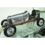 MODEL RACING CAR, in aluminium finish, 51cm L.