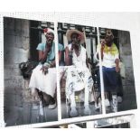 21st CENTURY TRIPTYCH PHOTOPRINT, of three smoking ladies on acrylic, 120cm (40cm x 3) x 80cm.