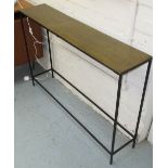 CONSOLE TABLE with bronze effect top on metal frame, 120cm x 25cm x 80cm H.