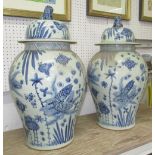 LIDDED BALUSTER VASES, a pair, Chinese style blue and white, 80cm H.