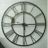 SKELETON WALL CLOCK, polished metal frames with wall fixings, battery, working, 113cm diam.