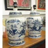 TABLE LAMPS, a pair, Chinese style blue and white, baluster shaped, 49cm H.