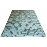 COUTURE DHURRIE RUG, 290cm x 200cm, charcoal and turquoise design in Moroccan style.