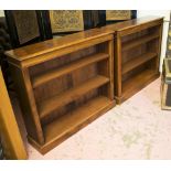 OPEN BOOKCASES, a pair, Victorian manner walnut, fitted adjustable shelves,