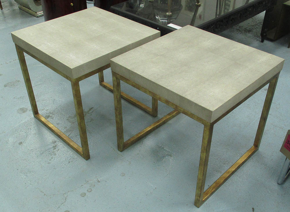 SIDE TABLES, a pair, from Oka, shagreen style, each 52cm W x 52cm D.