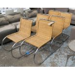 CANED CHAIRS, a set of six, after Mies van de Rohe, tubular metal.