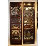 CHINESE PANELS, a pair, 19th/early 20th century lacquered and mirror mosaic panelled,