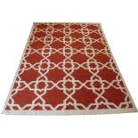 COUTURE DHURRIE RUG, 240cm x 170cm, flatweave red and ivory field of Alhambra style design.